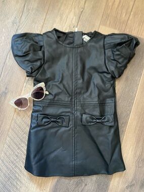 HABITUAL || Black Faux Leather Dress with Puff sleeves
